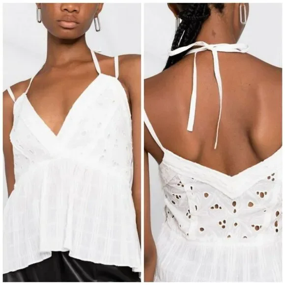 IRO Mireya Eyelet Strappy Halter Neck Peplum Top - Picture 2 of 14